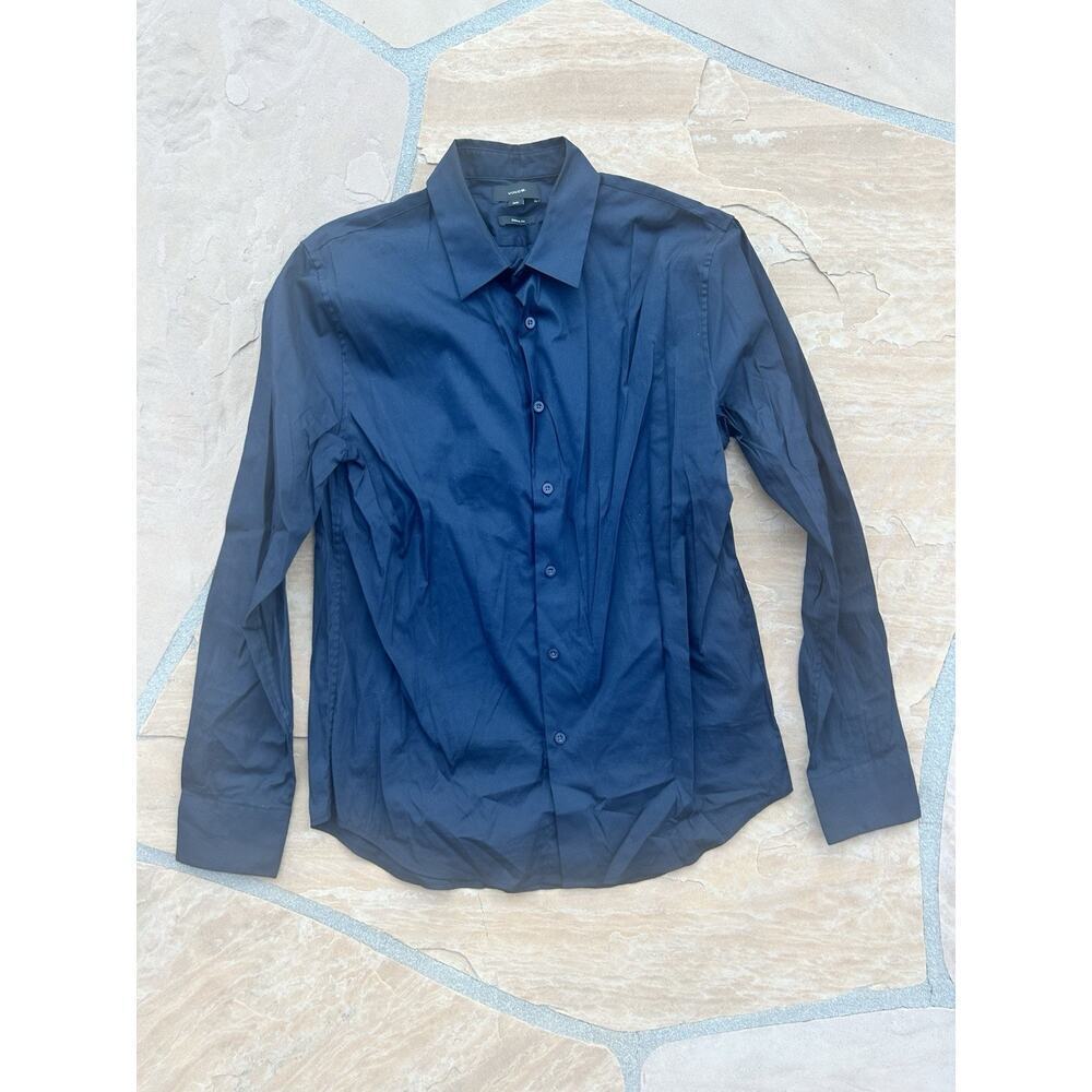 Vince Navy Solid Long Sleeve Button Down Size Medium